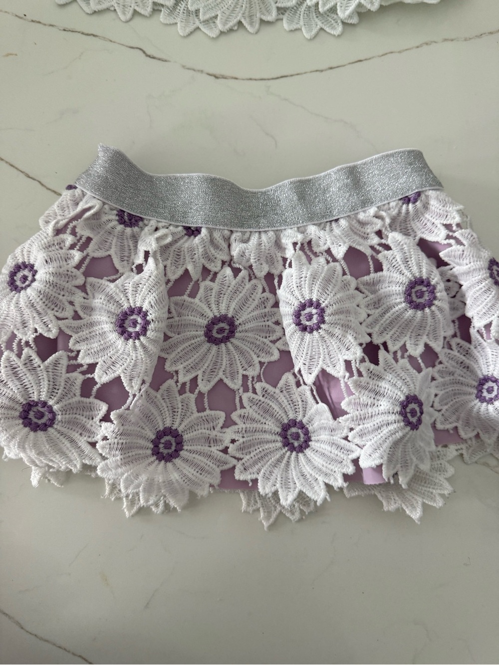 Shade Critters Girls White and Purple Daisy Lace Swim Coverup Skirt 2T
